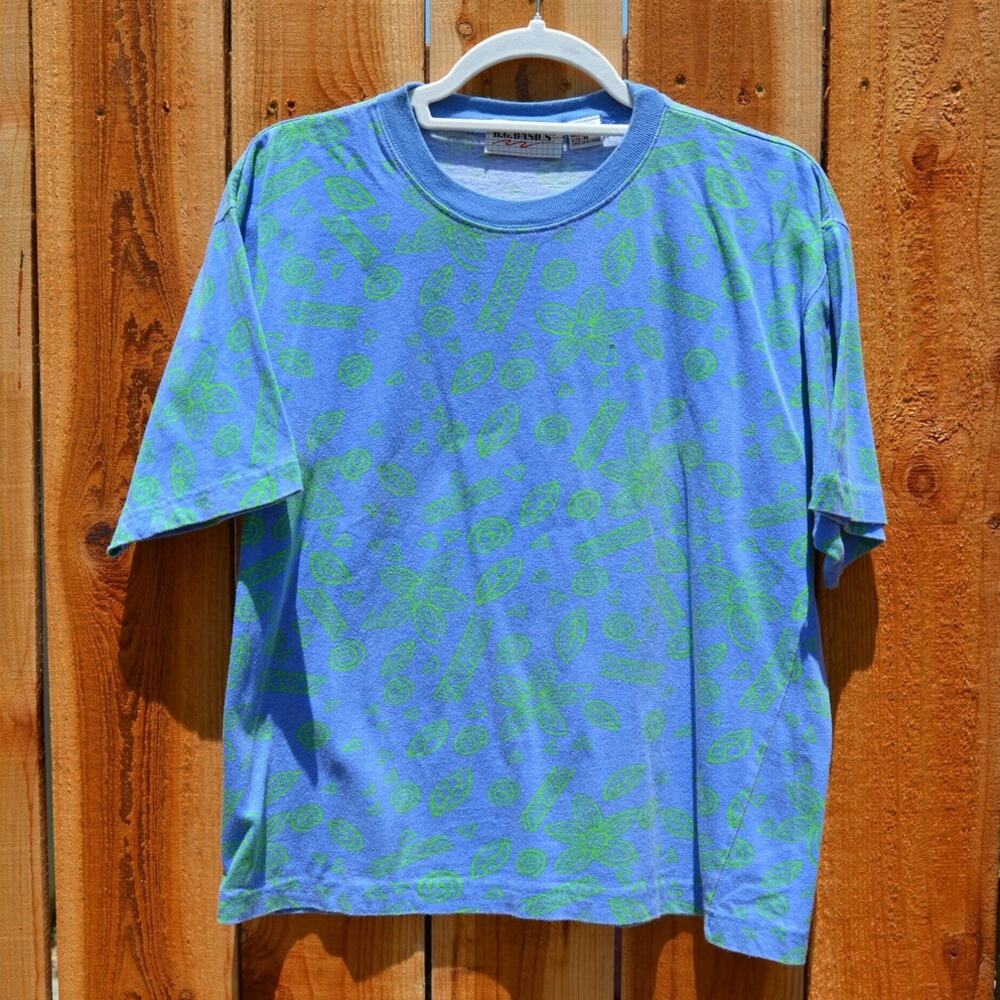 Vintage 1990s BG Basics Blue Green Graphic Tee
